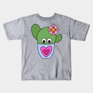 Cute Cactus Design #350: Pretty Cactus In Cute Heart Pot Kids T-Shirt